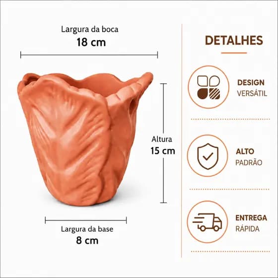 Vaso Cachepot Cerâmica Folha Jardim Mesa Posta Planta Artificial Natural Decoração Rústica Enfeite .
