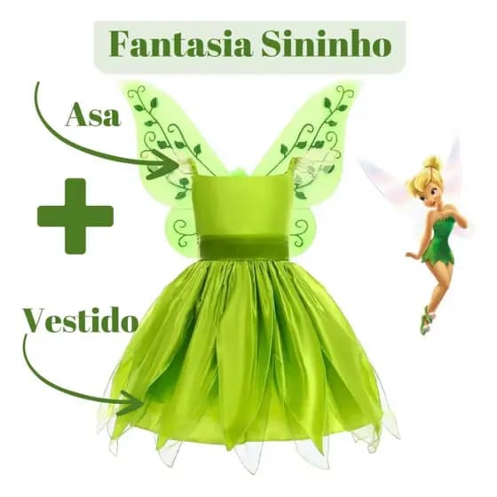 Fantasia Tinkerbell Vestido Infantil Fada Sininho Para Festa Carnaval Halloween