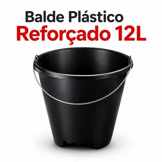 Balde Plástico Reforçado 12L com Alça Resistente Limpeza Obra Lavanderia Uso Profissional Forte