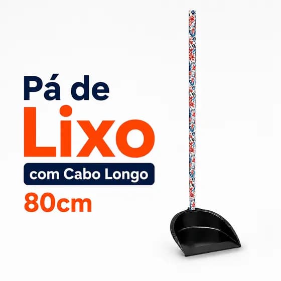 Pá de Lixo com Cabo Longo 80cm Plástico Reforçado Leve Resistente Limpeza Doméstica Profissional