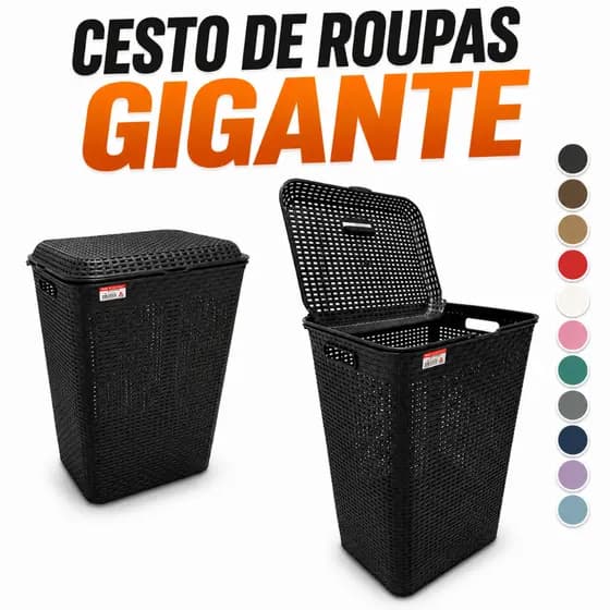 Cesto Roupa Suja 72L Gigante com Tampa Plástico Reforçado Organizador Lavanderia Banheiro Resistente