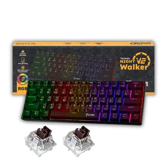 Teclado Gamer Night Walker V2 60% Rgb Mecânico Switch Brown Marrom Clanm