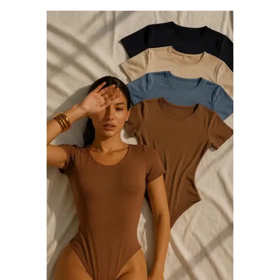 KIt 4 bodys elegante - Manga curta, gola redonda conforto,estilo e versatilidade em cada look
