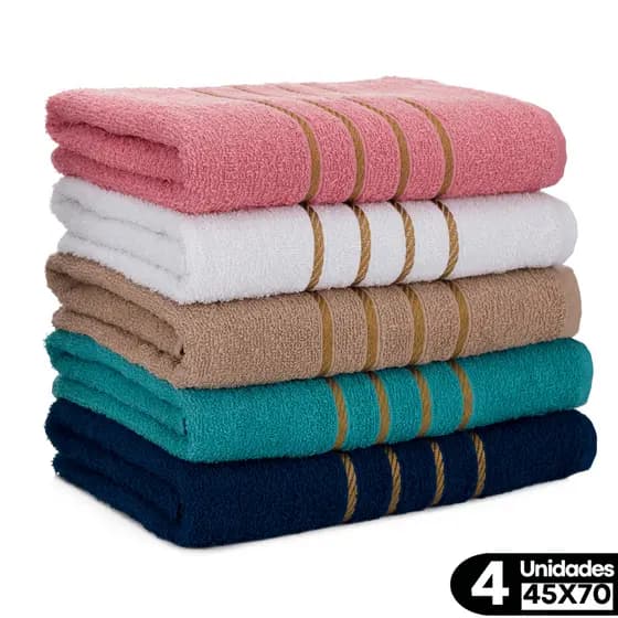 Kit 4 Toalhas de Rosto Fio Dourado 45x70 cm Banheiro de Luxo