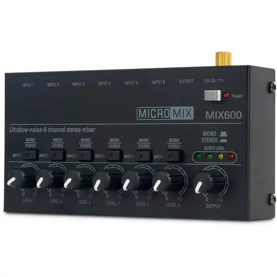 Mini Mixer de Áudio Compacto 6 Canais MIX600 5v Micromix Infla Pro Tech Stereo Mono