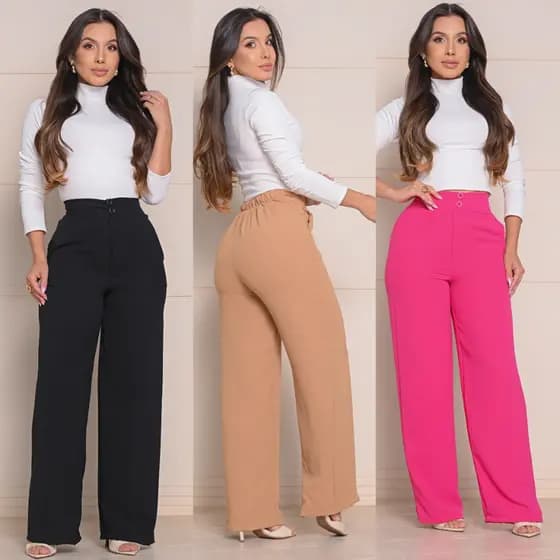Calça Pantalona Com Bolso Soltinha Premium Tecido Duna