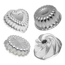 Kit 4x Mini Forma Bolo Vulcão Coração, Suiça 2 Charlote 9x4cm