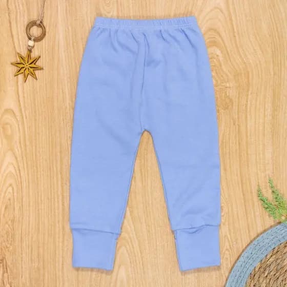 Calça Em Suedine Para Bebê Com Pé Reversível Azul Claro