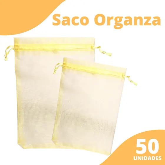 Saco Organza - Saquinho Para Lembrancinha Ouro 10x15 - Com 50 Unidades - BRX