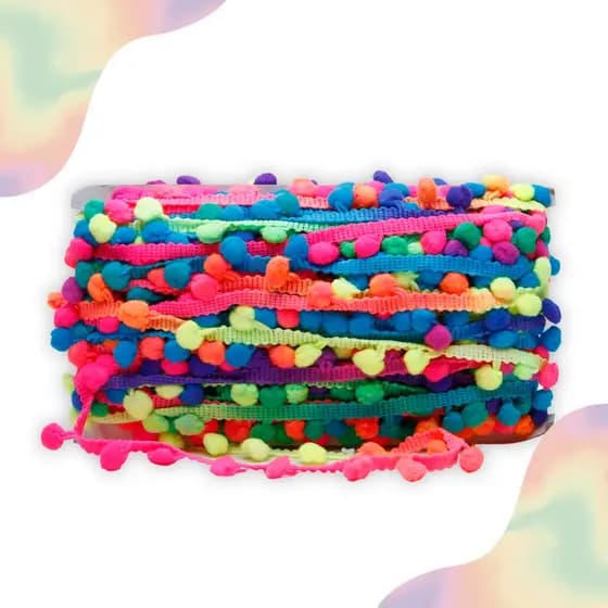 Fita Grelot Pompom Multicolorido 20mm - Com 25 Metros - BRX