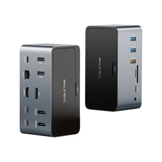 Dock Station 16 em 2 Usb C DP HDMI 4K RJ45 M.2 SSD CableTime