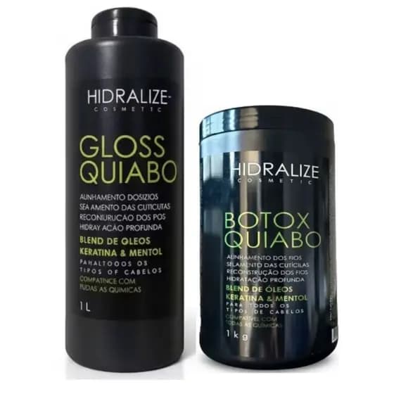 Kit Progressiva Gloss Quiabo 1L + Botox Capilar Quiabo 1kg Hidralize Alinhamento Térmico