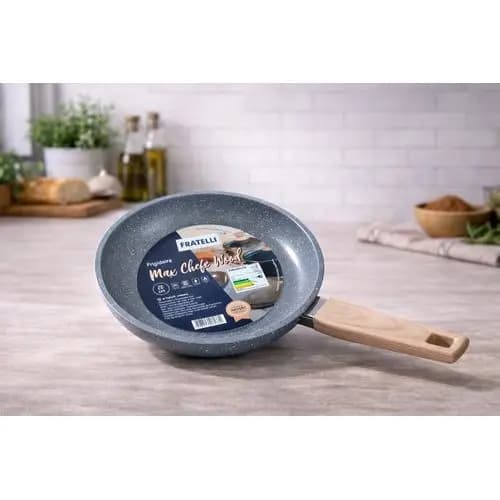 Frigideira Max Chefe 20cm Revestimento Antiaderente Design Moderno Acabamento Madeira Conforto
