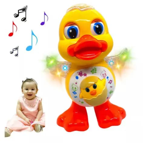 Brinquedo do Patinho Dançarino Musical Infantil Com Som E Luz Duck Mexe Olho Cor Amarelo Presente