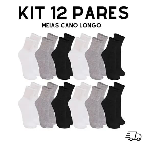 Kit Até 12 Pares de Meia Cano Alto