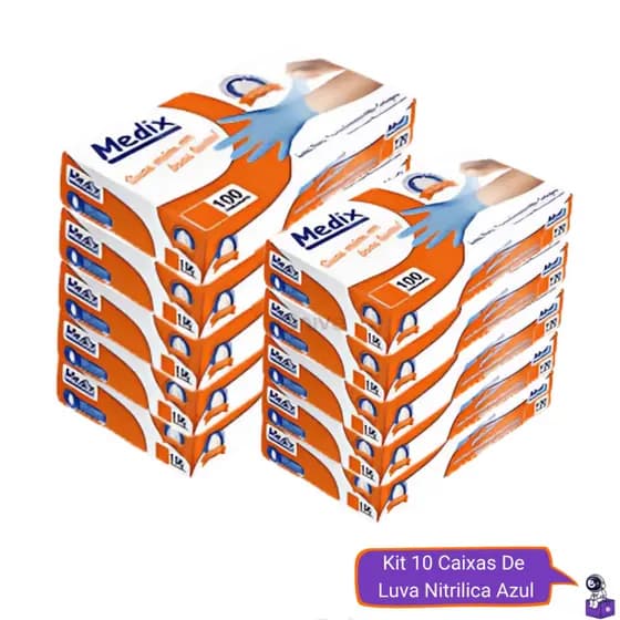 Kit 5 ou 10 Caixas Luva Nitrílica Azul Descartável Sem Pó 500 a 1.000 Unidades Uso Doméstico