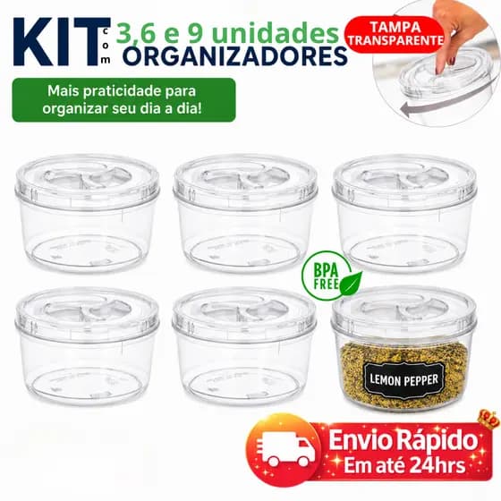 Jogo 9,6,3 Potes Redondo 300ml Tampa com Rosca BPA FREE Potinho Transparente Tempero Doce Papinha Bebê