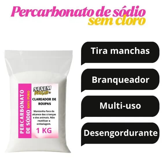 Percarbonato de sódio Puro 100% Saco de 1 kg Produto Original Tira mancha de roupas brancas Clareador de Tecidos