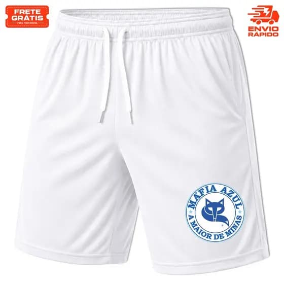 Bermuda Masculina Short MÁFIA AZUL Dry Fit Torcida Organizada C/ Bolsos Academia Treino Futebol