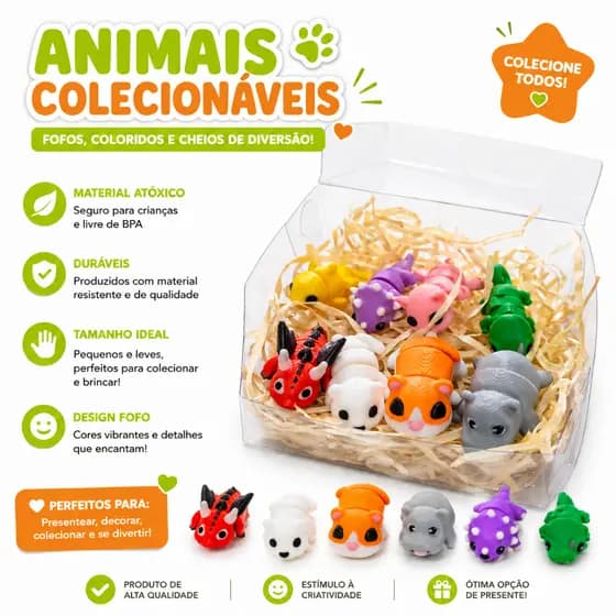 Kit Brinquedos Miniaturas Articulados e Fofos | Modelos Colecionáveis Divertidos e seguros | Brinquedos para presente
