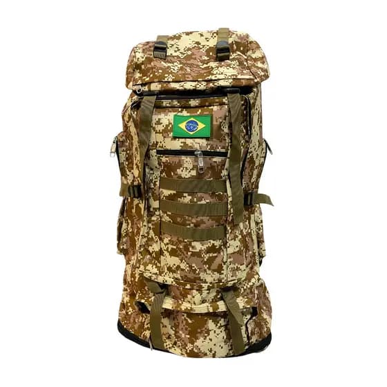 Mochila montanhismo Bege em nylon 40x20x95cm para trilha camping escaladas camuflada