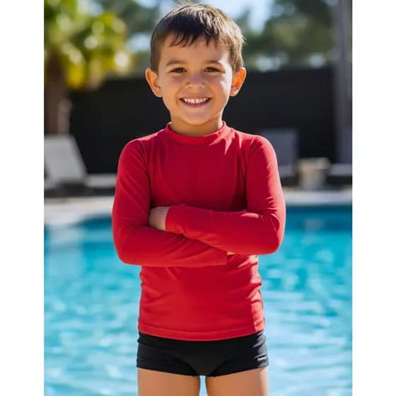 Conjunto Infantil Térmico Masculino Verão Camisa Manga Longa Proteção Uv Antialérgico Conforto Respirável Sunga Lisa