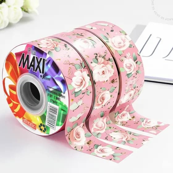 Fita Floral Amor Sem Fim Rosa Maxi Albano 32mmX100Metros Laço Presente Embalagem Decoração