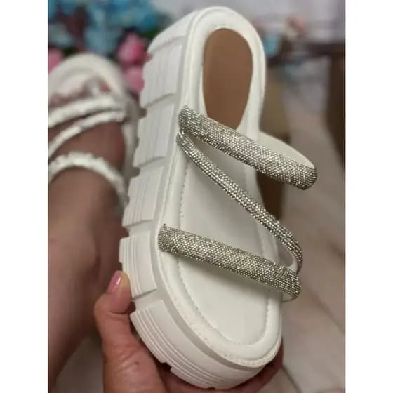 Sandália Plataforma Feminina Papete Strass Birken com Pedrarias Birkey com Brilho Original Tratorada