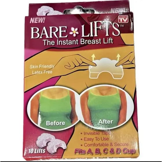 Adesivos de Silicone Levanta Seios – Fita Invisível Sustentação Instantânea Bare Lifts