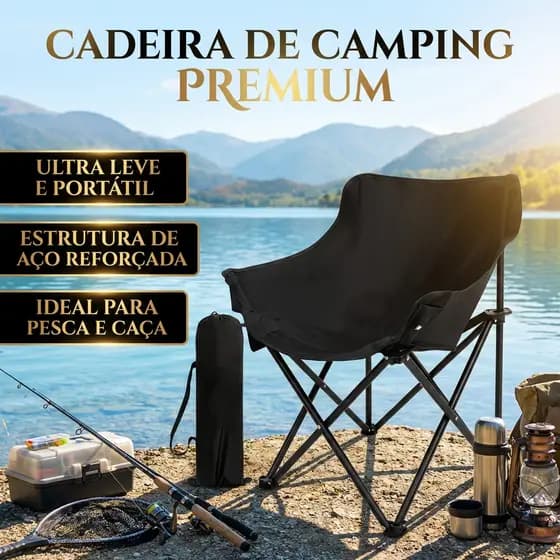 Cadeira De Camping Portátil Dobrável P/Camping Caça E Pesca Resistente