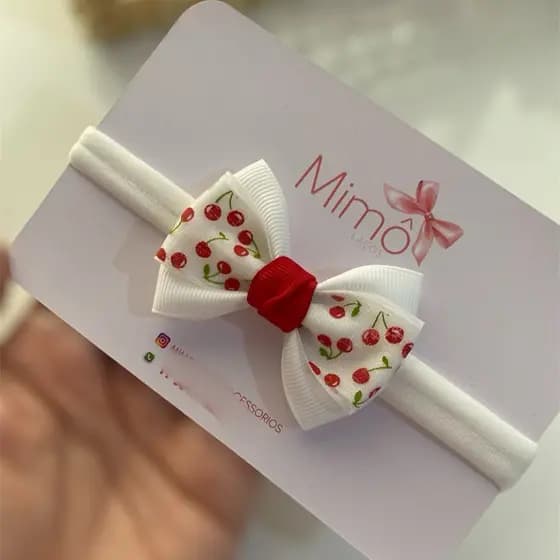 Faixinha de bebê cerejinha/ Laço cerejinha/ Faixinha de cabelo infantil/ Faixa de bebê