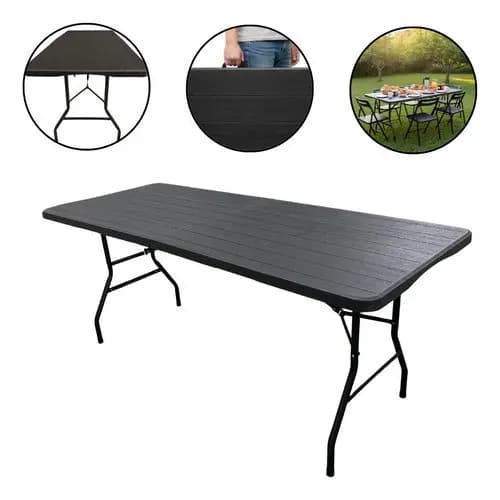 Mesa Camping Dobrável Importway 1,80x0,73m Estampa Madeira Vira Maleta | Compacta Fácil Transporte