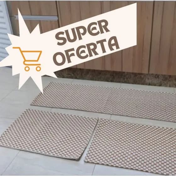 Kit Tapete De Cozinha Antiderrapante Jogo com 3 Peças