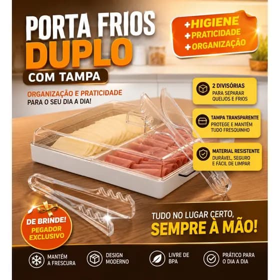 Porta Frios Duplo Com Tampa + Pegador Grátis | Porta Queijo Presunto Geladeira