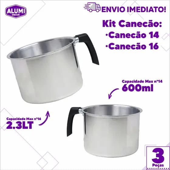 Canecão Leiteira Fervedor Polido N°14 - 1.8 Litros - N°16 - 2 Litros Aluminio Cabo Baquelite