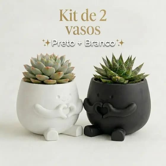 Kit 2 Vasos Decorativos para Suculentas Preto e Branco Minimalista Presente Criativo