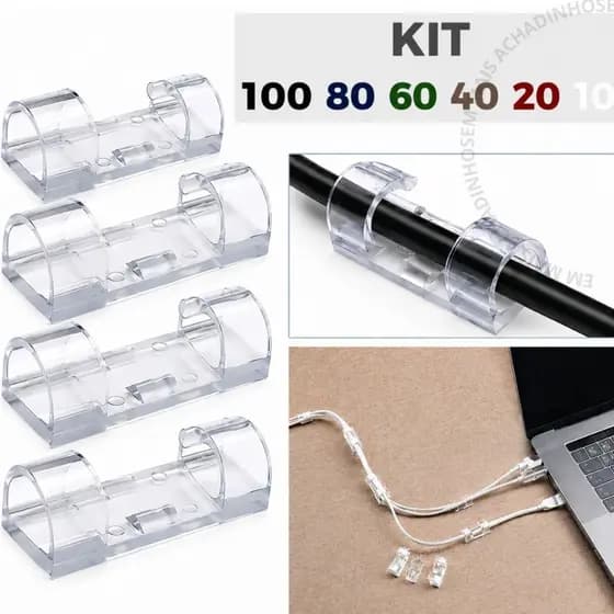 Kit Clips Fixador Organizador de Fios e Cabos Autoadesivo Sem furo