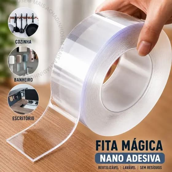 Kit Fita Mágica Dupla Face Extra Forte Transparente Silicone Adesiva Cola na Parede Móvel Porta