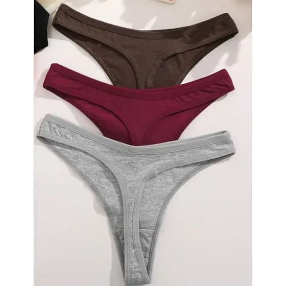 Kit 3 Calcinhas 100% Algodão Fio Dental Clássica em Cotton Cores solidas Moda Íntima Feminina