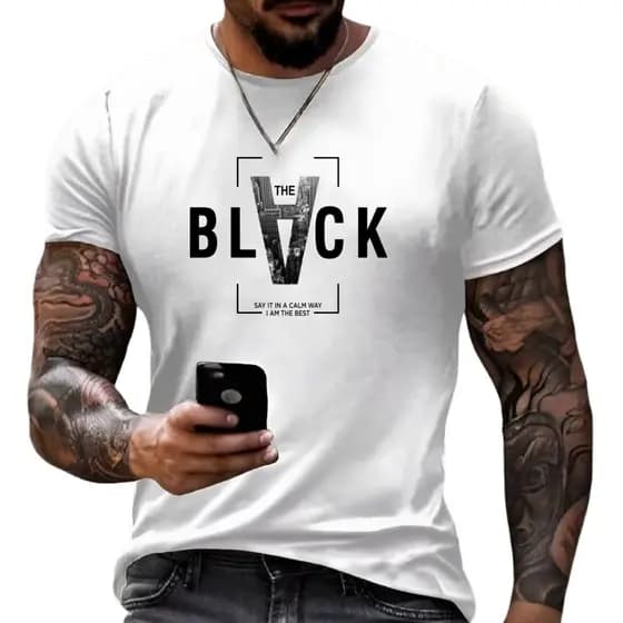 Camiseta Com Estampa Masculina Desenho Black Academia Shopping 100% Algodão 30.1 Penteado
