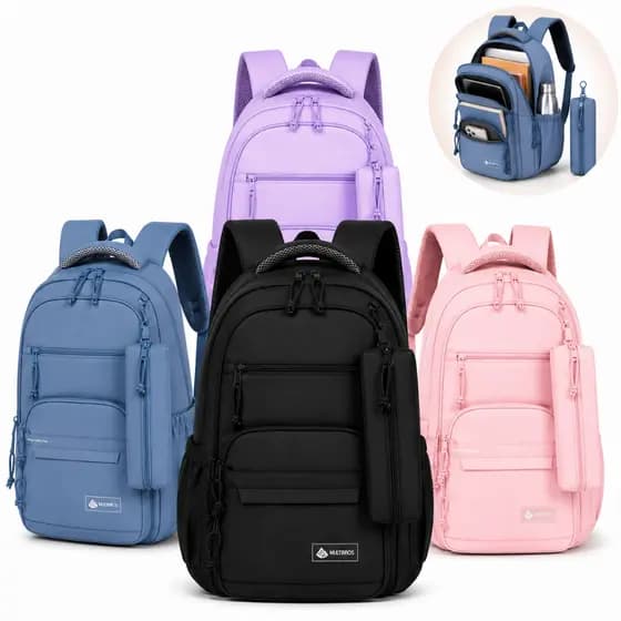 Mochila Bolsa Escolar Faculdade Academia Trabalho Espaçosa Vários Bolsos Com Estojo Pequeno Chaveiro Colorida Resistente