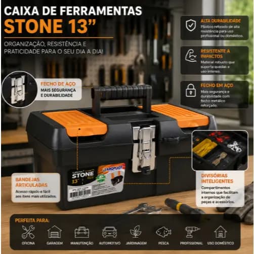 MALETA FERRAMENTAS STONE FECHO AÇO ALTA 13″- ARQPLAST