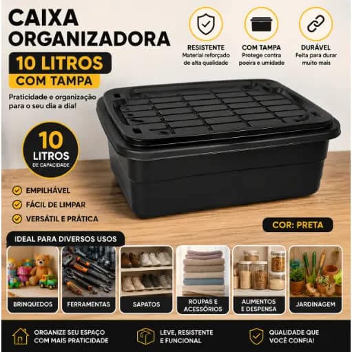 Caixa Resistente Organizadora com Tampa Premium 10 Litros- Arqplast