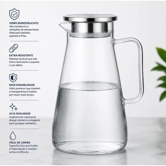 Jarra Elegante de Vidro Borossilicato 1,65 Litros Resistente e Durável -Almix