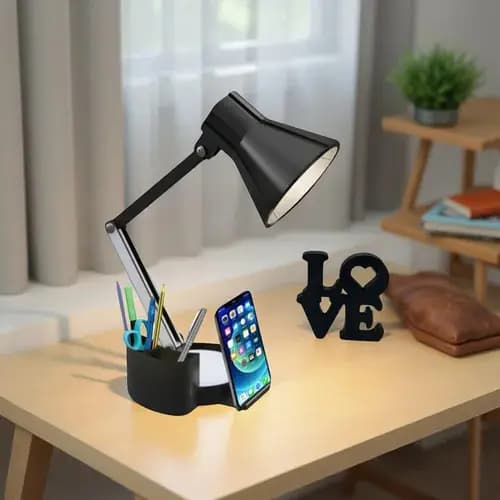 Luminária Articulada Porta Lápis Suporte Celular + Love 3d