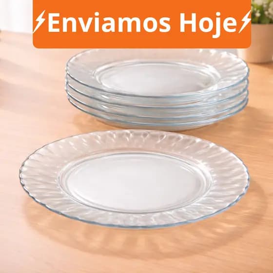 Kit Até 20 Pratos Fundo Liso de Vidro Carmine - Transparente e Resistente