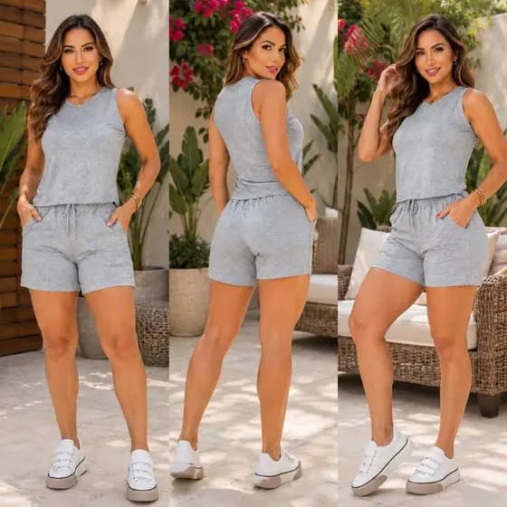 conjunto regata blusa e short com elastico no cós