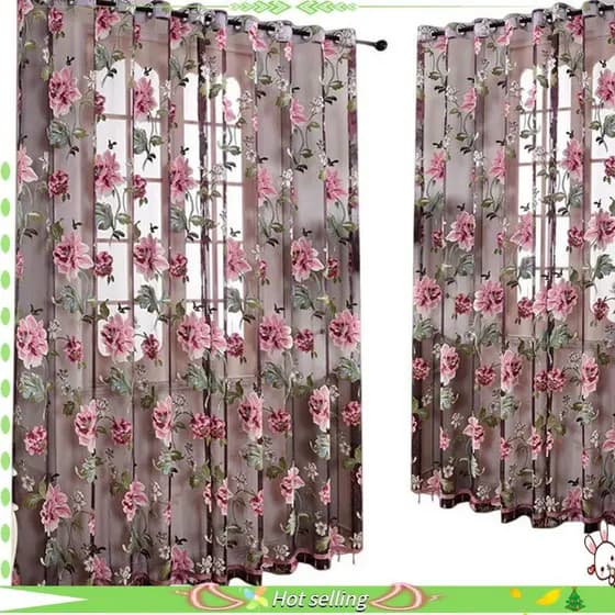 Porta De Vidro Cortina Decorativa Quarto Peony Voile Tule Com Pingentes De Presunto De Renda Francesa Drape Sheer , Púrpura