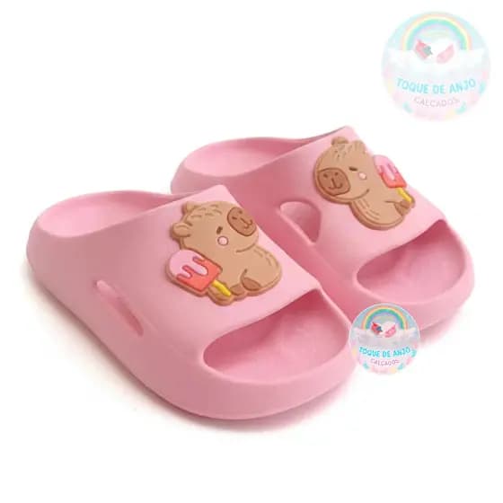 Sandália Infantil Menina Chinelo Nuvem Delicado Leve Confortável Capivara Sorvete