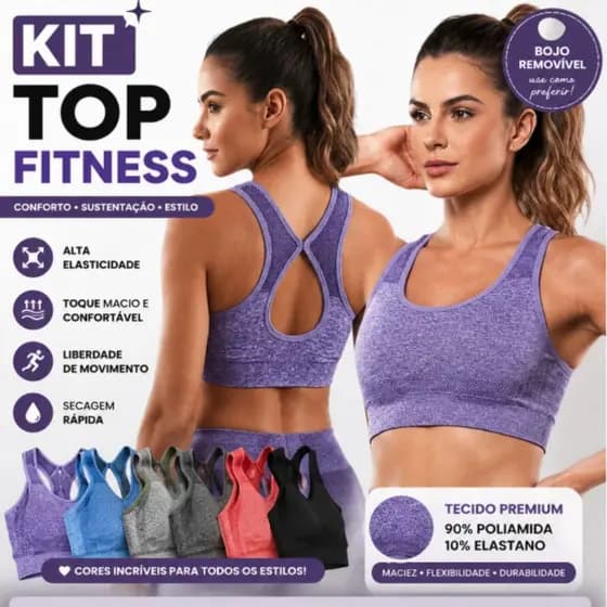Kit 4 a 1 Top Femininos com Bojo Removível Sem Costura Fitness Academia Confortável Premium